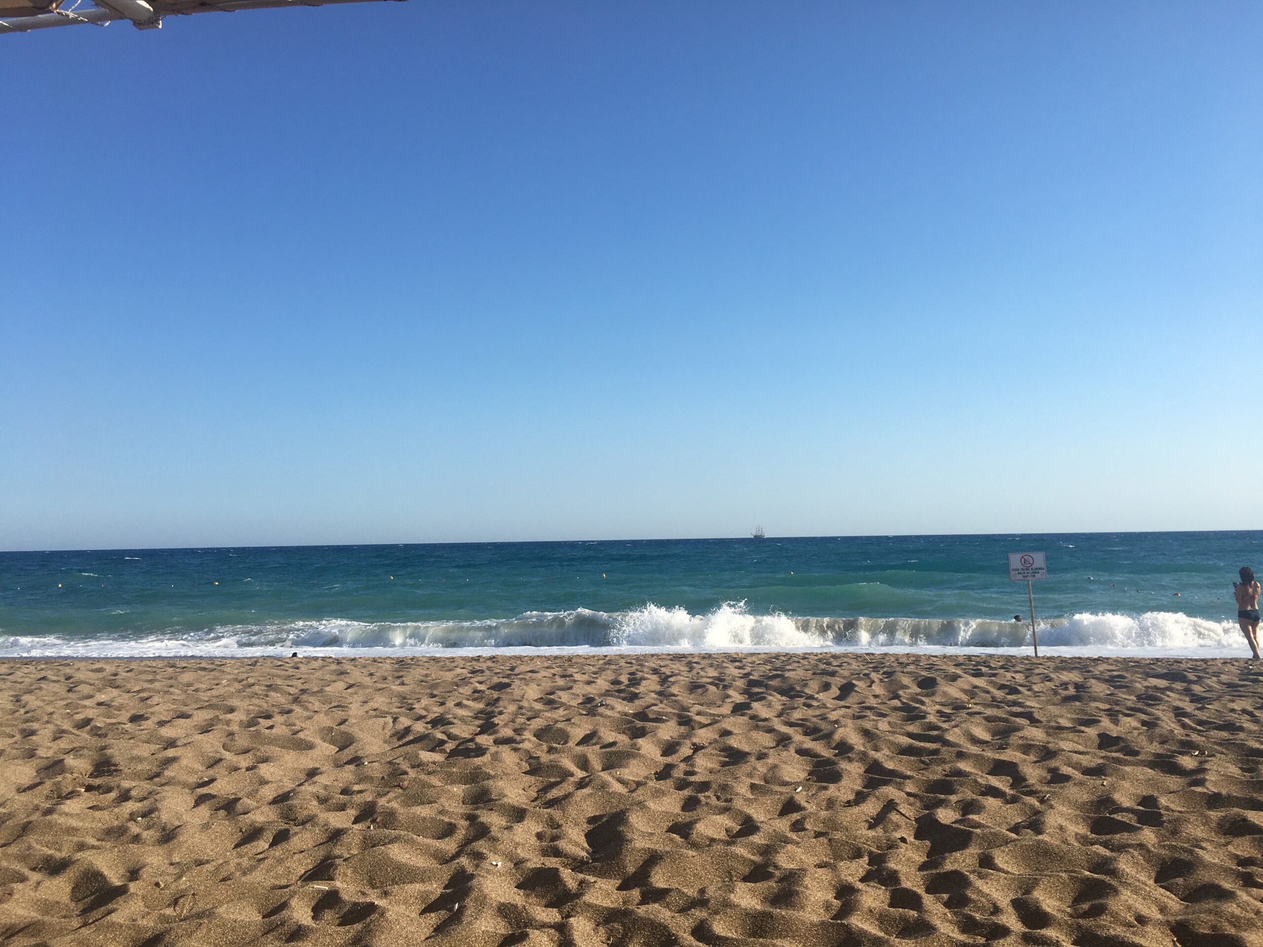East Beach in Side, Turkey with calm water and peaceful atmosphere